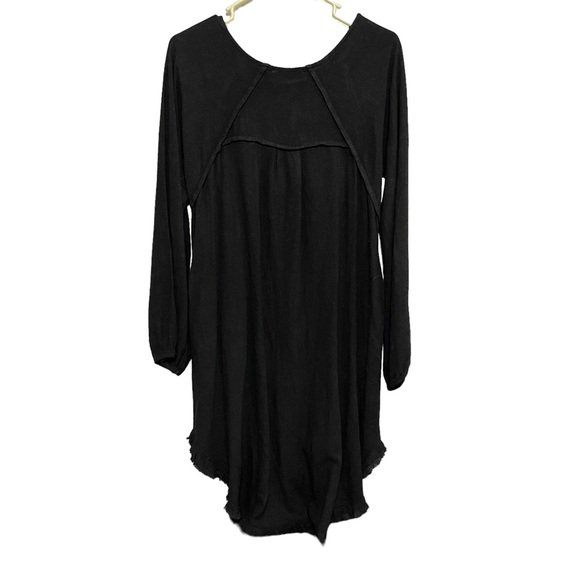 Umgee Long Sleeve Linen Blend Dress Black Fringe Rounded Womens Small - Picture 6 of 7